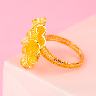 22 Ayar Görünümlü 8 Ayar Yaprak Çiçek Desenli Yüzük