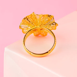 22 Ayar Görünümlü 8 Ayar Yaprak Çiçek Desenli Yüzük