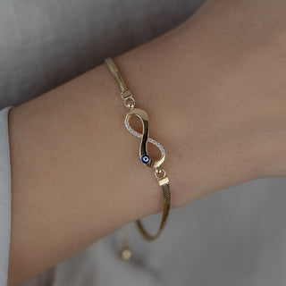 14 Ayar Altın Nazarlı Sonsuzluk Desenli Kadın Bileklik