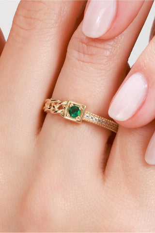 8 Ayar Yeşil Taşlı Modern Dokunuşlu Kadın Altın Yüzük