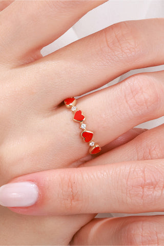 8 Ayar Sıralı Kalp Desenli Mineli Şık Minimal Kadın Altın Eklem Yüzük