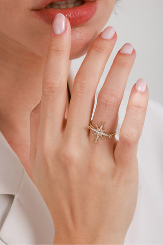 8 Ayar Yıldız Desenli Altın Şık Kadın Altın Yüzük