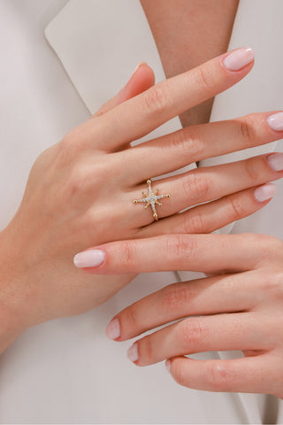 8 Ayar Yıldız Desenli Altın Şık Kadın Altın Yüzük