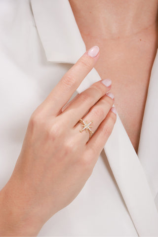 8 Ayar Yıldız Desenli Altın Şık Kadın Altın Yüzük