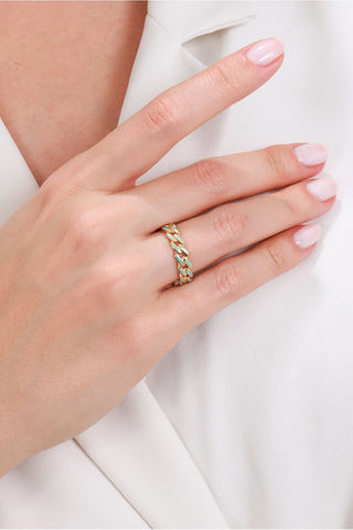 8 Ayar Zincir Desenli Mineli Şık Kadın Altın Yüzük