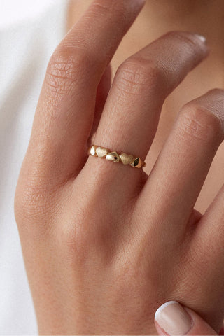 8 Ayar Taşsız Minimal Kalp Desenli Altın Kadın Eklem Yüzük