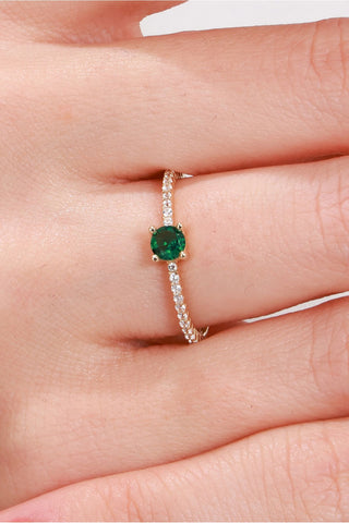 8 Ayar Yeşil Taşlı Kadın Minimal Altın Yüzük