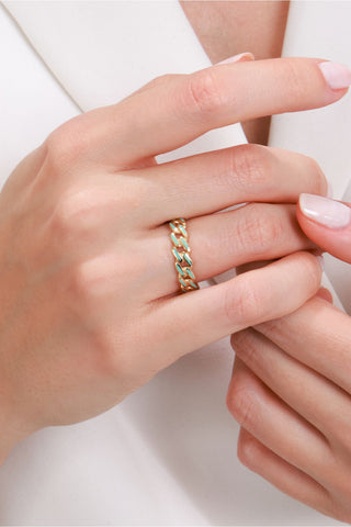 8 Ayar Zincir Desenli Mineli Şık Kadın Altın Yüzük