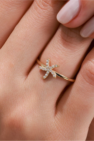 8 Ayar Yıldız Desenli Kadın Altın Yüzük