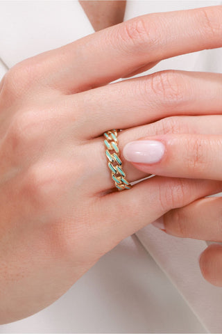 8 Ayar Zincir Desenli Mineli Şık Kadın Altın Yüzük