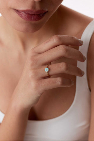 8 Ayar Yuvarlak Desenli Mineli Kadın Altın Eklem Yüzük