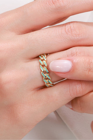 8 Ayar Zincir Desenli Mineli Şık Kadın Altın Yüzük