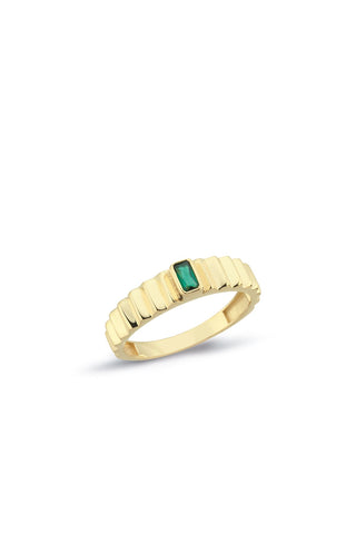 8 Ayar Yeşil Taşlı Vugulu Kadın Altın Yüzük