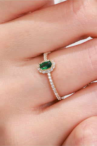 8 Ayar Yeşil Taşlı Minimal Kadın Altın Eklem Yüzük