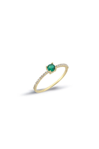 8 Ayar Yeşil Taşlı Kadın Minimal Altın Yüzük