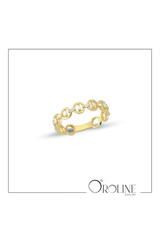 8 Ayar Zincir Tasarımlı Baget Taşlı Minimal Kadın Altın Yüzük