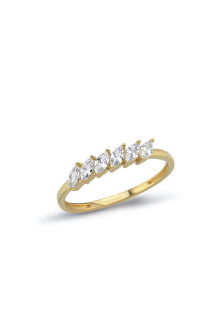 8 Ayar Sıralı Taşlı Kadın Altın Minimal Yüzük