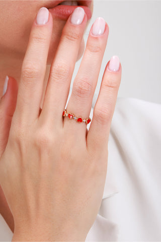 8 Ayar Sıralı Kalp Desenli Mineli Şık Minimal Kadın Altın Eklem Yüzük