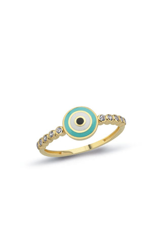 8 Ayar Yuvarlak Tasarımlı Şık Kadın Mineli Altın Yüzük