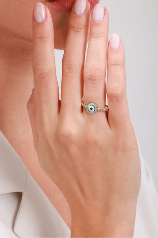 8 Ayar Yuvarlak Tasarımlı Şık Kadın Mineli Altın Yüzük