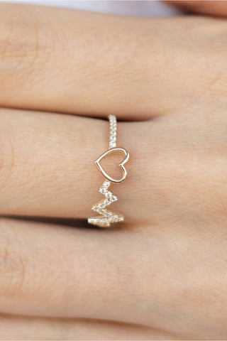 8 Ayar Altın Kalp Ritim Minimal Kadın Altın Yüzük