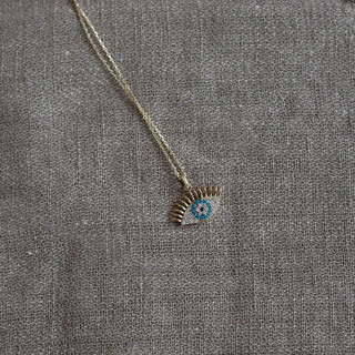 14 Ayar Altın Taşlı Göz Nazar Kadın Kolye OKL-37 &