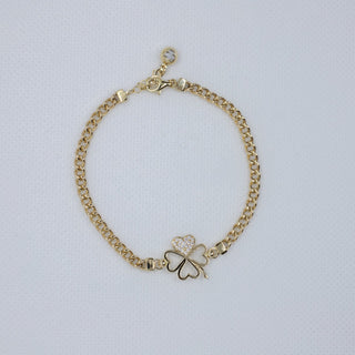 14 Ayar Altın Kalpli Taşlı Yonca Kadın Bileklik